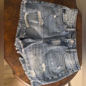 Eunina Light Blue Frayed Jean Shorts